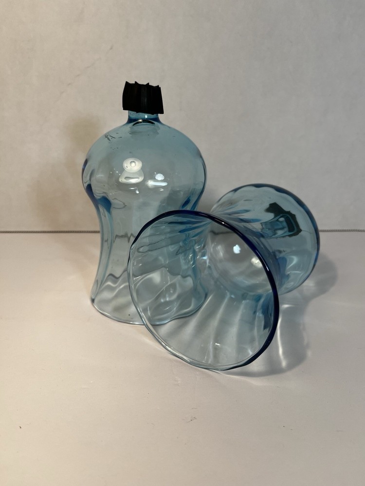 2 Vtg Aqua Blue Glass Swirl Optic Globe Peg Votive Candle Holder W/ Grommets