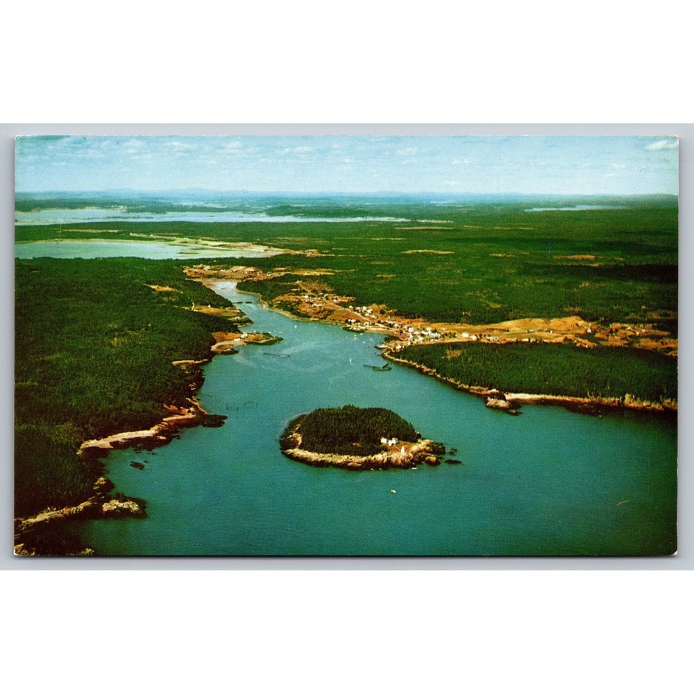 Cutler Maine Harbor Little River Light Machias Bay Aerial View Vintage Postcard