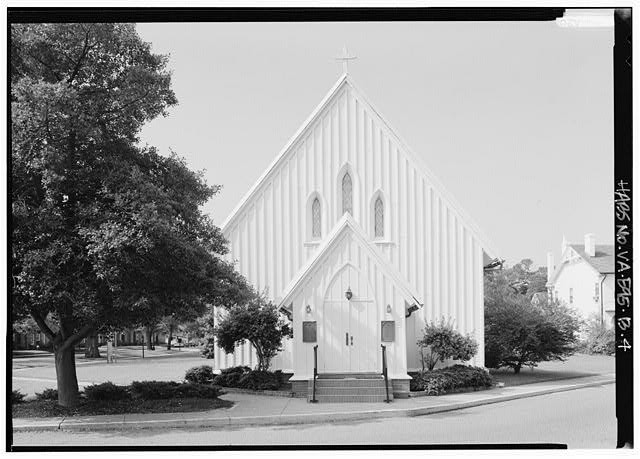 Photo:Virginia Church Exterior 1900s Gothic Revival White Frame Church