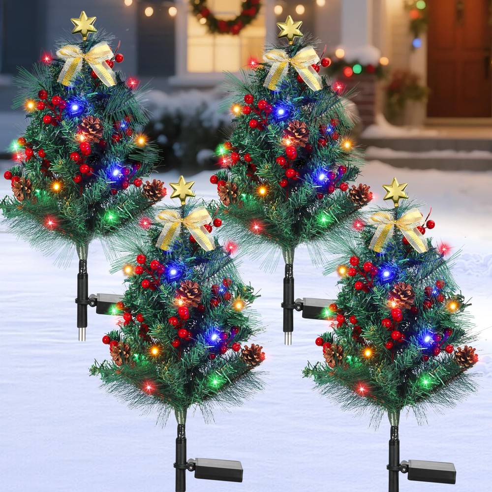 Set of 4 Prelit Pathway Christmas Trees, 29.53