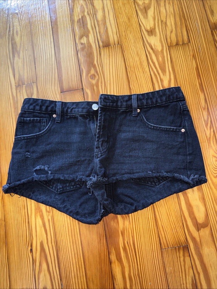 Wild Fable Black Wash Distressed Low Rise Denim Shorts Size 10