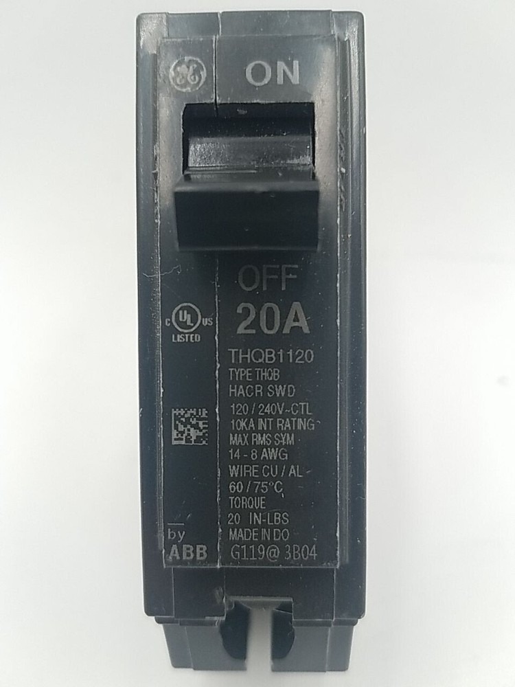 GE THQB1120 1 pole 20 Amp 120/240 Volt Circuit Breaker Used