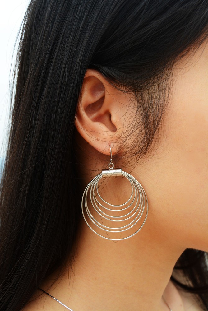 7-Layer Silver Plated Marsa Dangle Earrings with Jewelry Hook