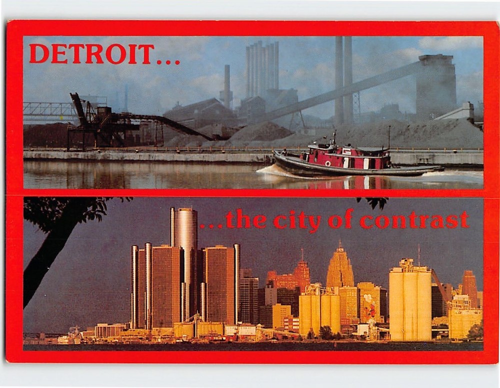 Postcard City Skyline Detroit Michigan USA