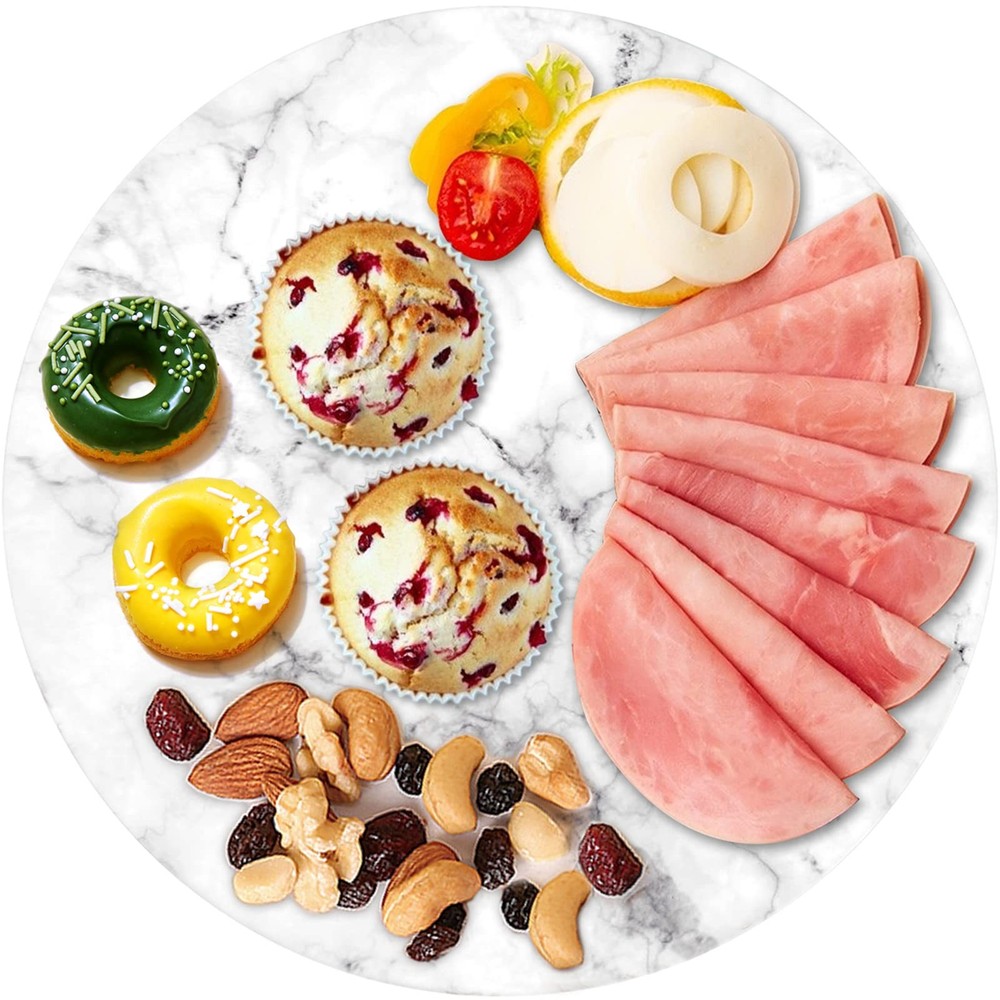 12-Inch White Marble Lazy Susan Turntable for Cakes Cheese Serving Silent Rotating Tray