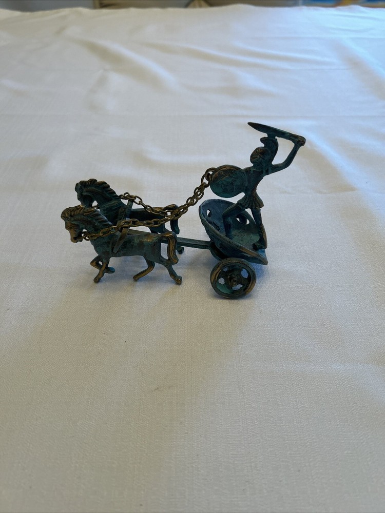 Vintage Bronze Achilles on Horse-Drawn Chariot - Greek Mythology Iliad Hero-image