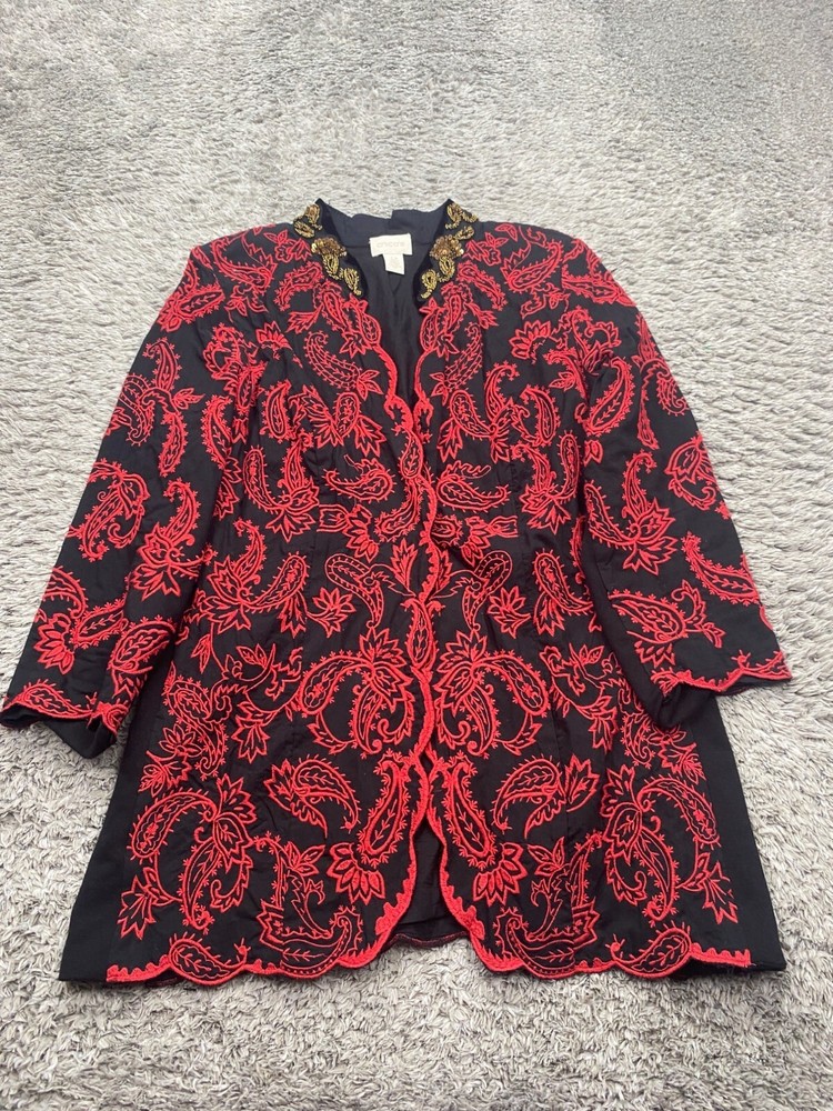 Chicos Jacket Women 0 Red Paisley Kimono Romantic Whimsigoth Fairy Duster Jacket