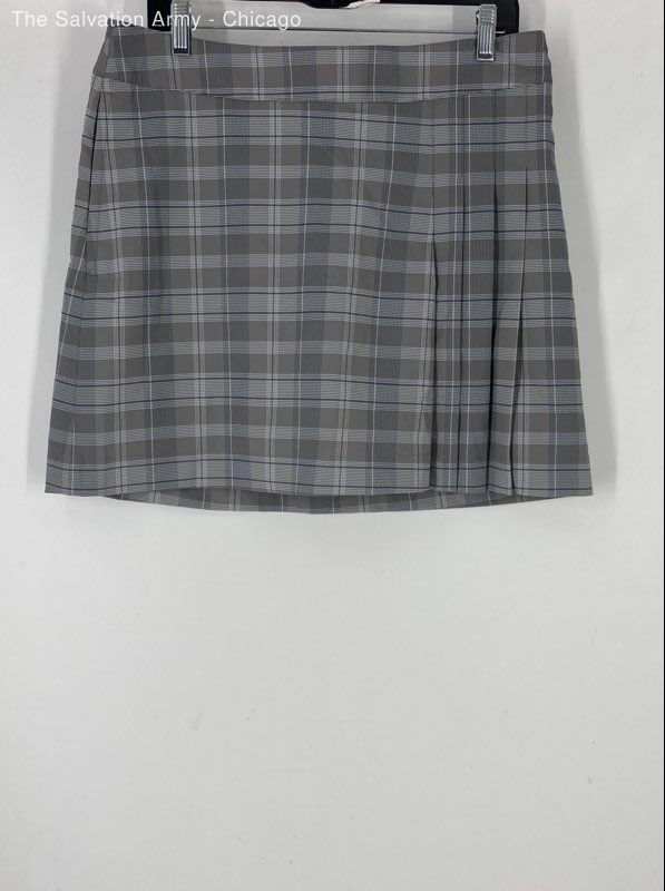 Nike Golf Womens Gray Blue Plaid Dri-Fit Pockets Back Zip Athletic Skort Size M