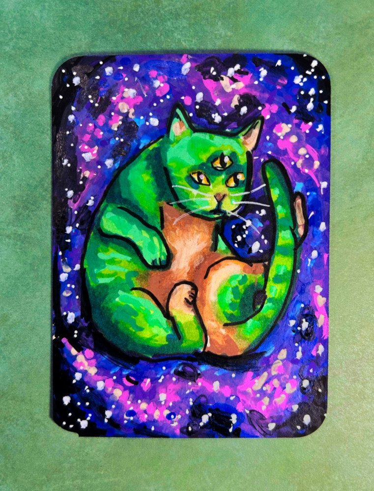 ACEO Original Alien Cat marker OOAK Artist Trading Card by ArtOfRhi