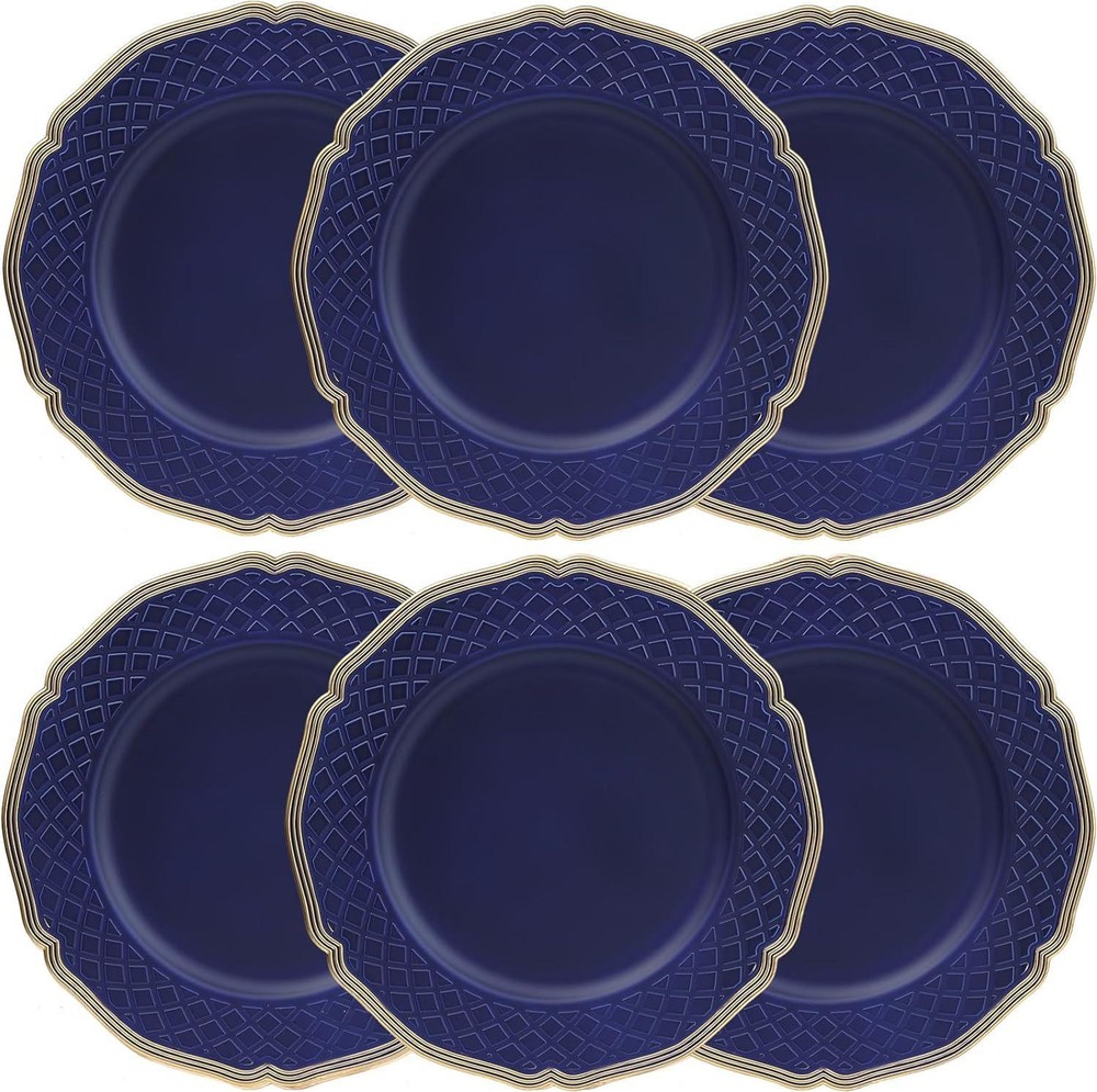 Royal Blue Charger Plates with Beaded Rims, Set of 6 Plastic Wedding Bulk Plate
