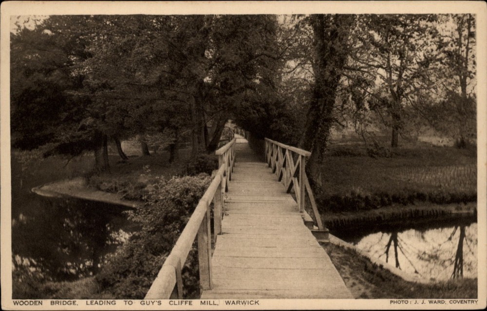 Wooden Bridge Guys Cliffe Mill Warwick vintage postcard s605