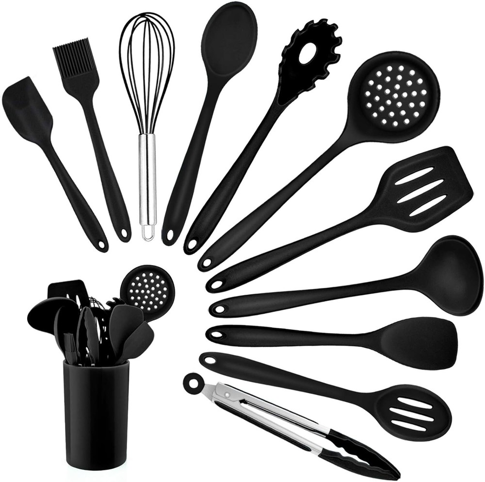 Kitchen Gadgets Set 12 Piece Cooking Utensils Tableware Silicone Non Stick Black B532