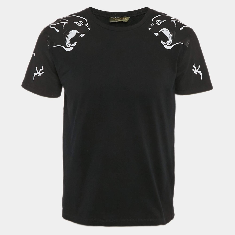 Valentino Black Panther Print Cotton Crew Neck TShirt S