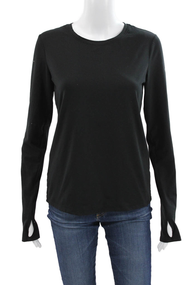 Alo Womens Black Pullover T Shirt Crew Neck Long Sleeve Polyester Size MFree Shipping in US $100+ Orders | $6.95 Orders Below