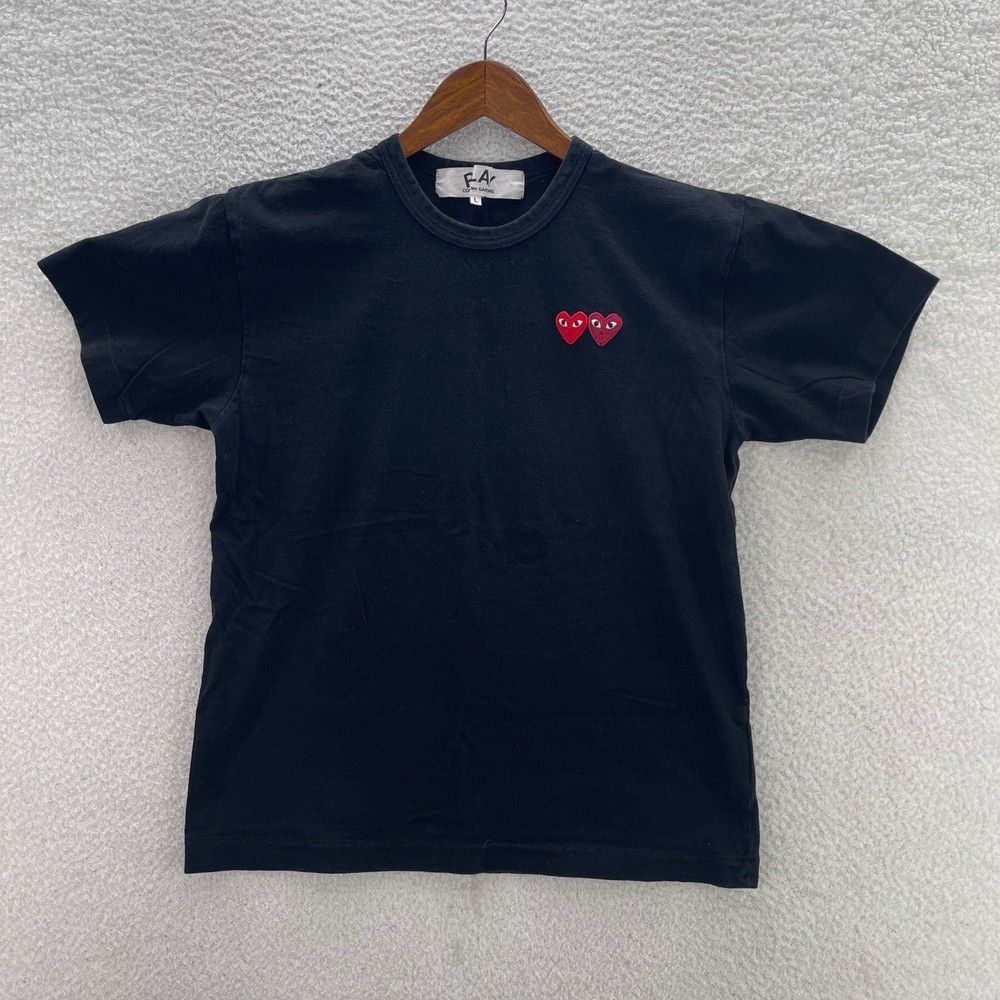 Comme des Garcons Play Shirt Mens Large Black Double Heart Valentines Designer