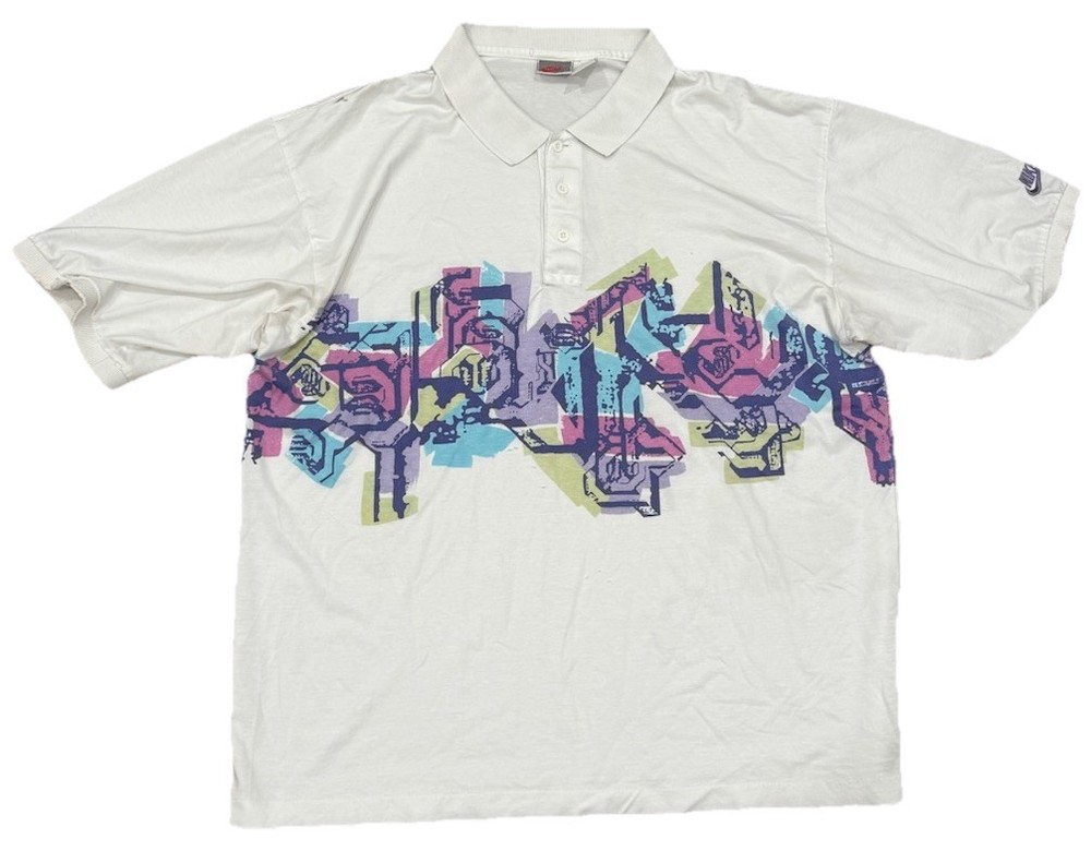 Vintage 90s Nike Sick Abstract Pattern Distressed Collared Shirt Men’s Large