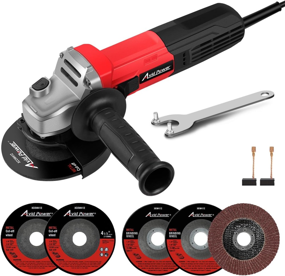AVID POWER 7.5-Amp 4-1/2 Inch Angle Grinder with Electric Wheel in Red