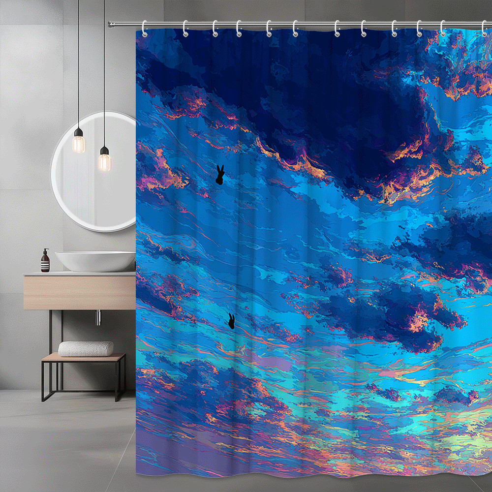 Abstract Sky Shower Curtain Blue Pink Cloud Print
