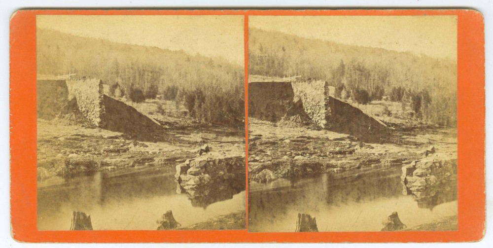D0396~ Massachusetts 1874 Mill River Flood – Williamsburg Reservoir Stereoview