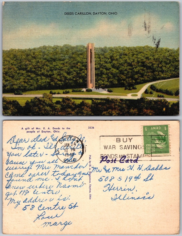 Deeds Carillon Dayton Ohio Postcard
