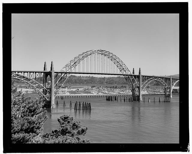 22. Detail view of the Yaquina Bay Bridge main through arch truss span, view