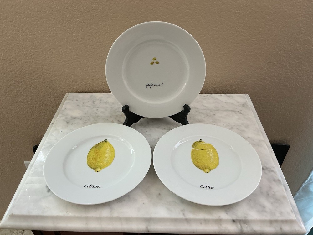 LIMOGES Porcelaine de Sologne  Lemon Citron Canapé Set Of 3 Plates 7.25
