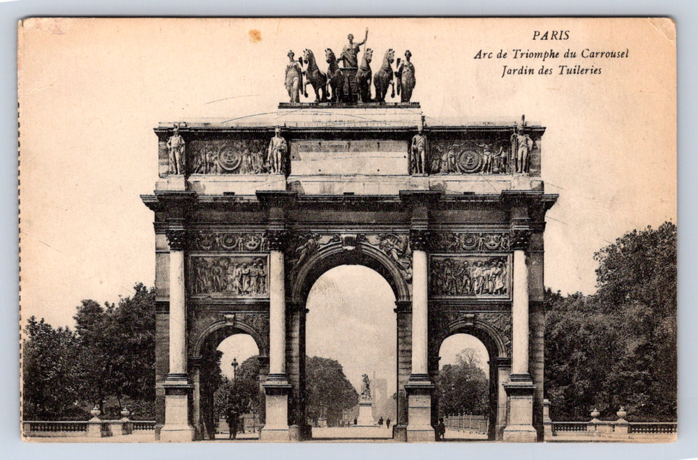 Vintage Postcard Paris Arc de Triomphe du Carrousel Jardin des Tuileries