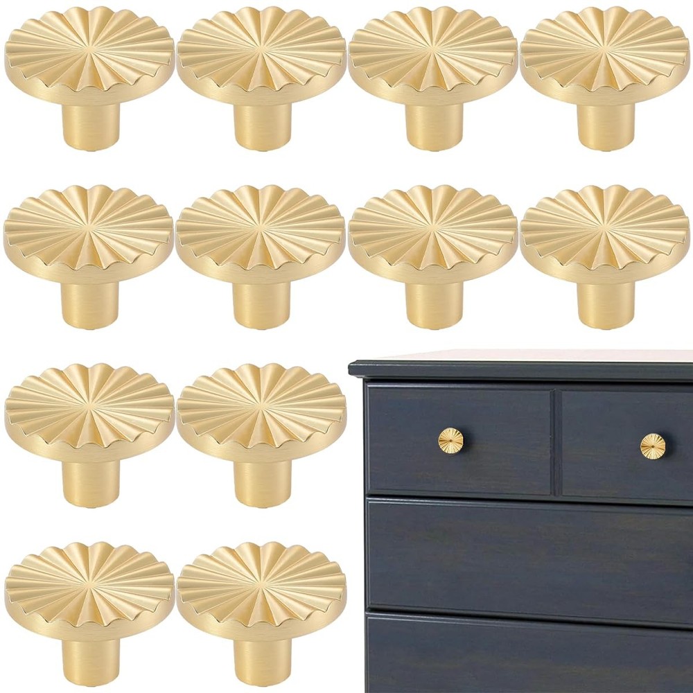 AddLotLot 12 PCS Golden Cabinet knobs Round 1.45*0.9 inch, Gold