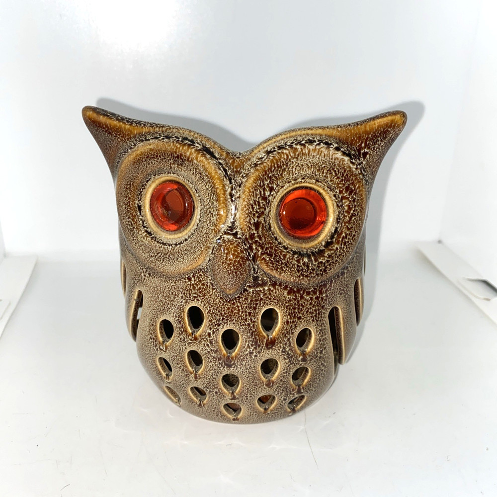 Partylite Owl Votive Tea Light Candle Holder Retired Orange Eyes