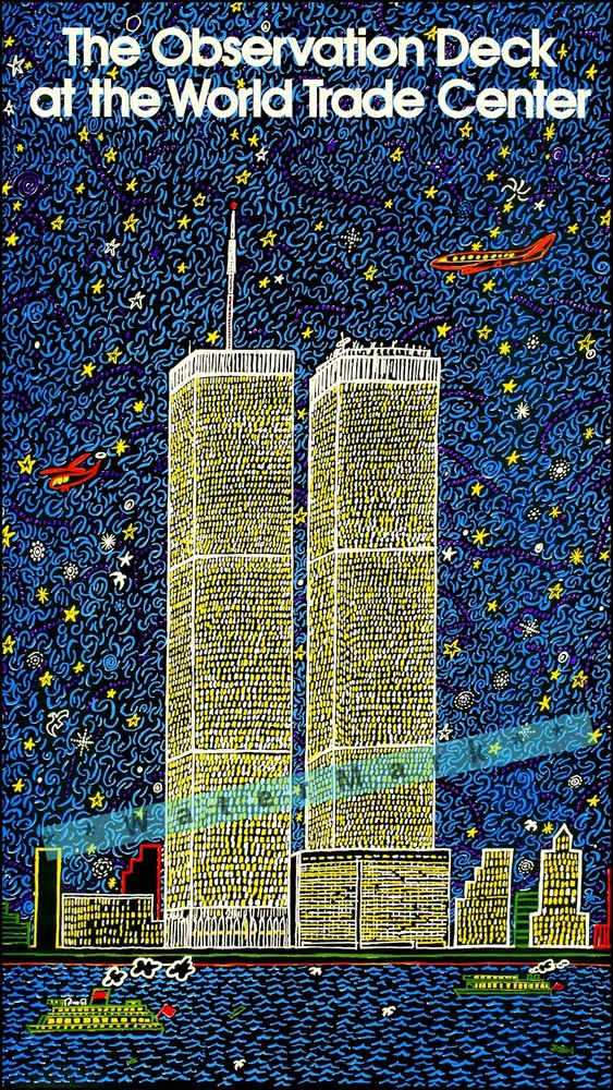 1980s New York World Trade Center Retro Vintage Travel Poster Print
