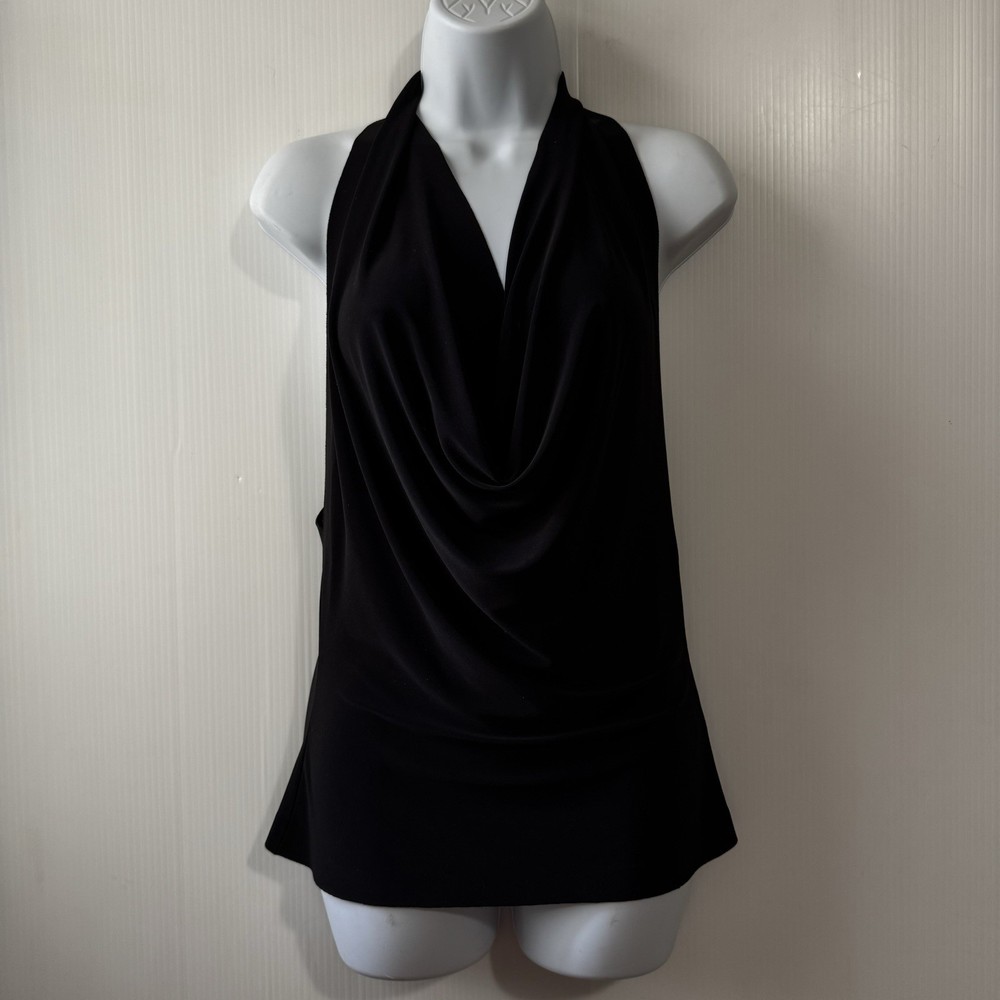 Norma Kamali Black Draped Halter Top Cowl Neck Sleeveless Size 38/M Women’s
