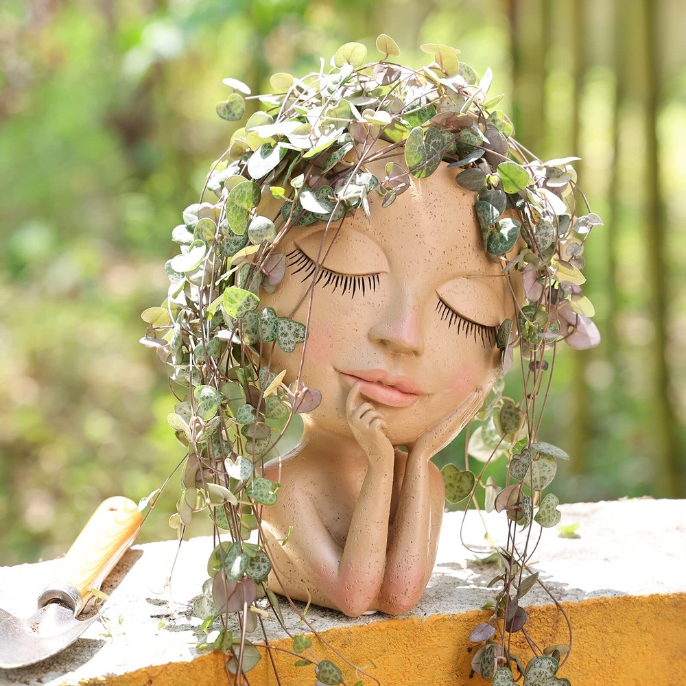 Resin Head Face Planter Flower Pot for Indoor and Outdoor Plants with Drainag...