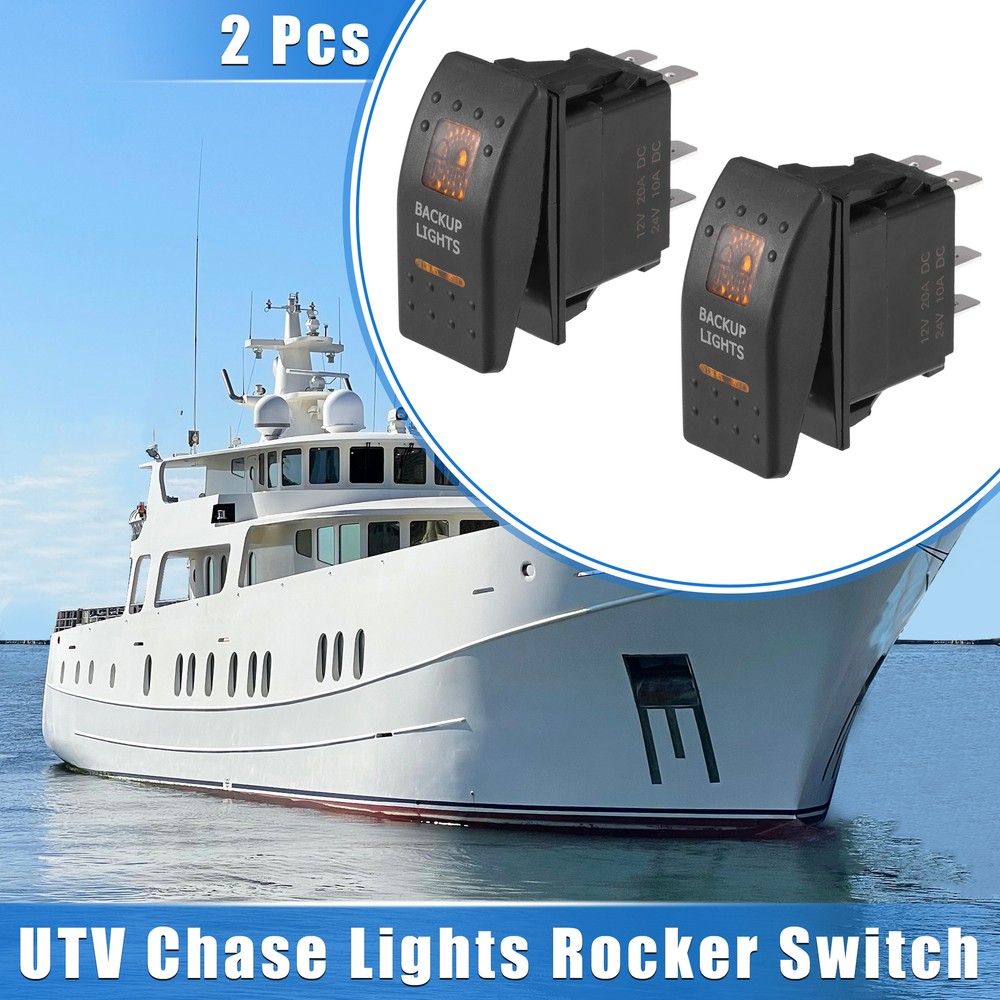 2 Pcs 5 Pin Car Interior Backup Light Switch LED Light 20A/12V 10A/24V Orange
