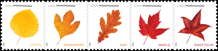 *NEW* 2025 Vibrant Leaves - Postcard Rate (Pane Strip of 5) MNH *(After 03/14)*