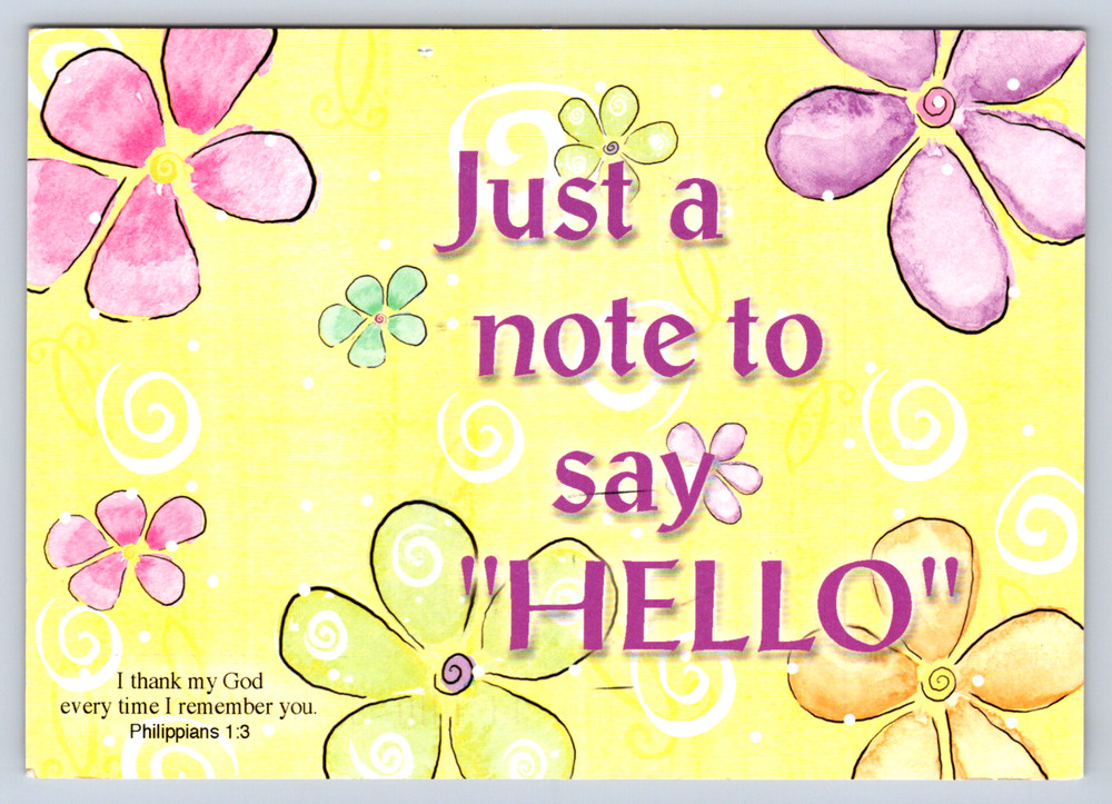 Vintage Postcard Just Note to Say Hello Philippians 1:3 Christian