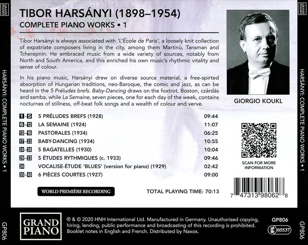 Giorgio Koukl Harsányi: Complete Piano Works, Vol. 1 New Cd
