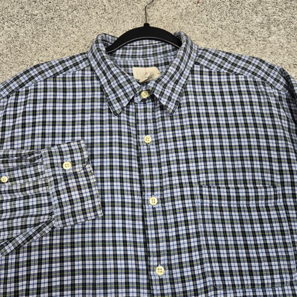 J Crew Oarsman Shirt Mens XLT Blue yellow Plaid Long Sleeve Button Up vintage