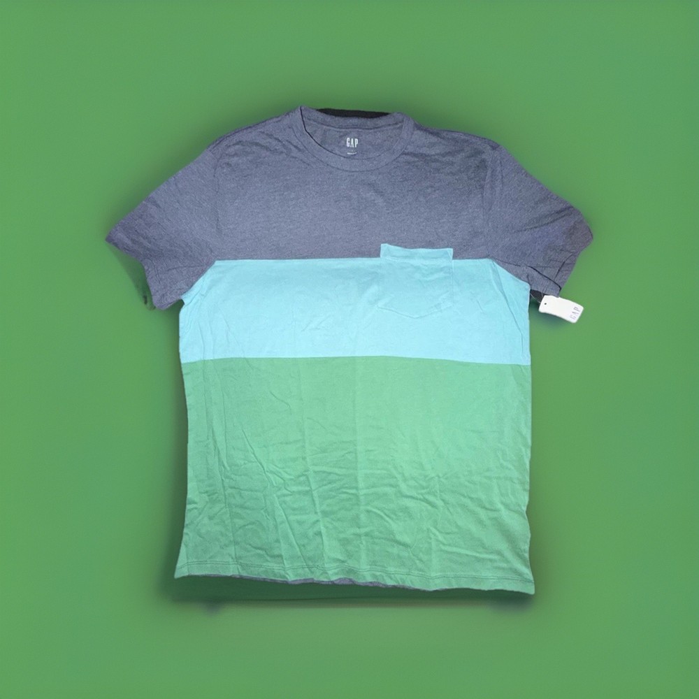 Gap Blue/Green Colorblock Pocket Men's Crew Neck Short Sleeve T-Shirt L