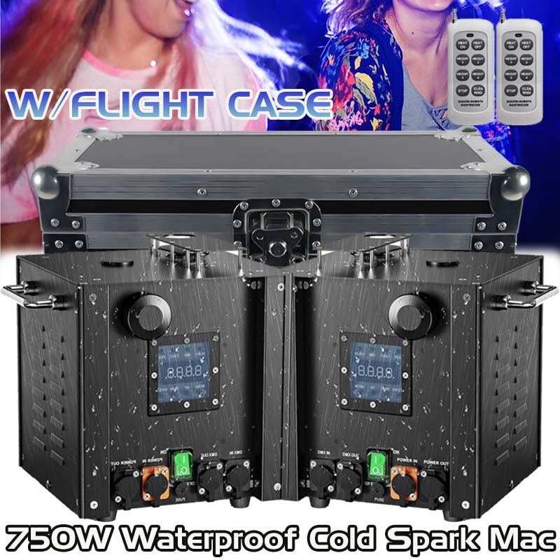 Waterproof Cold Spark Machine 750W Stage Effect DMX Firework Event Wedding &Case
