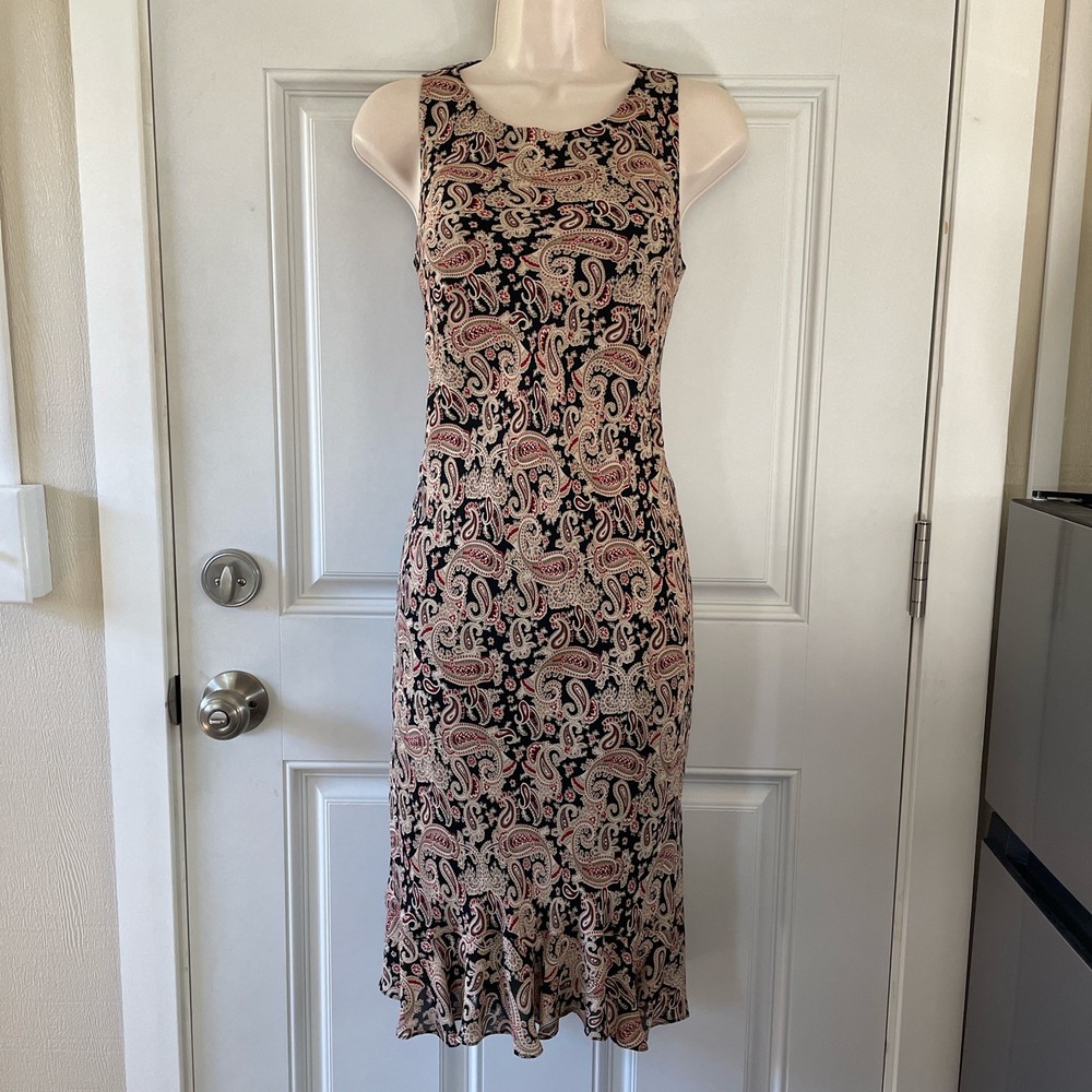 Vintage Charter Club Paisley Print Sleeveless Silk Dress Sz 4 Boho Retro Indie