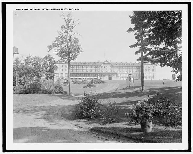 West approach,Hotel Champlain,resorts,buildings,Bluff Point,New York,NY,1900