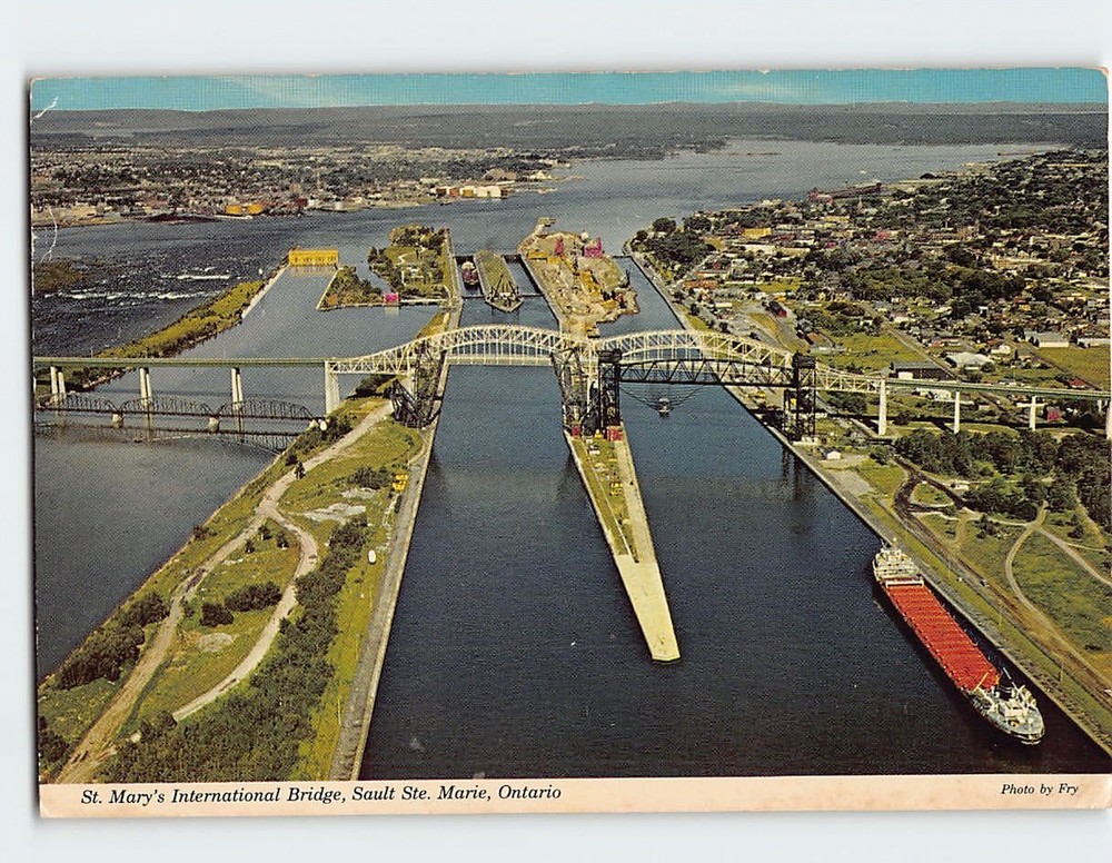 Postcard St. Mary's International Bridge Sault Ste. Marie Ontario Canada