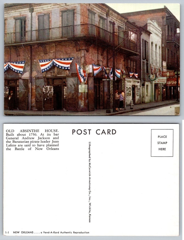 Old Absinthe House New Orleans Vend-A-Kard Postcard Andrew Jackson Lafitte-image