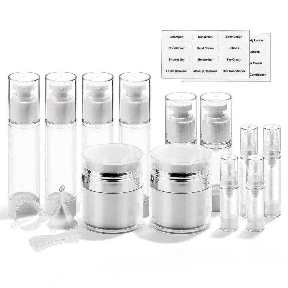 18 Pack Airless Pump Jars - 1.7oz, 1oz, 0.7oz, 0.34oz Leak-Proof Cosmetic Containers for Creams & Serums