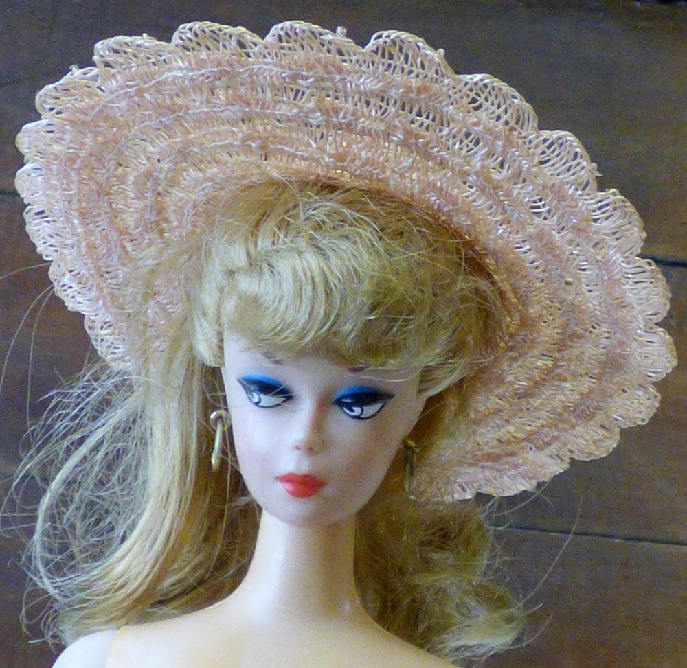 NO DOLLS - VTG Horsehair  Pink Hat Scalloped Edge Fits Barbie Tiny Betsy McCall