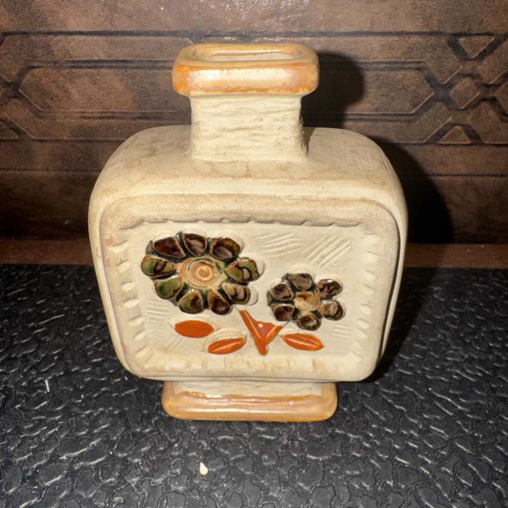 Vintage Takahashi Stoneware Pottery Bisque Flower Bottle Vase Ardco Japan