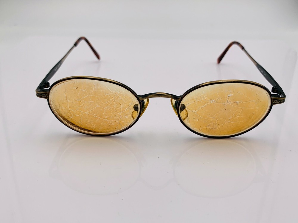Vintage Elan 9138 Brown Gold Metal Oval Sunglass Frames Korea Made