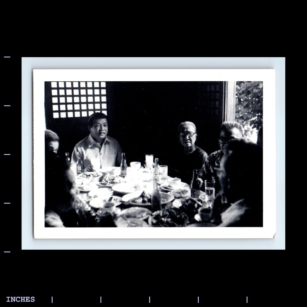 Old Vintage Photo ASIAN MEN WOMEN SITTING AROUND DINNER TABLE