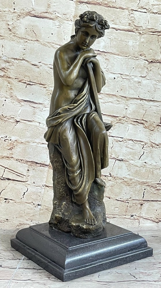 Bronze Sculpture Statue Marble Base Girl Bust Lady Roman Sculpture Art Nouveau