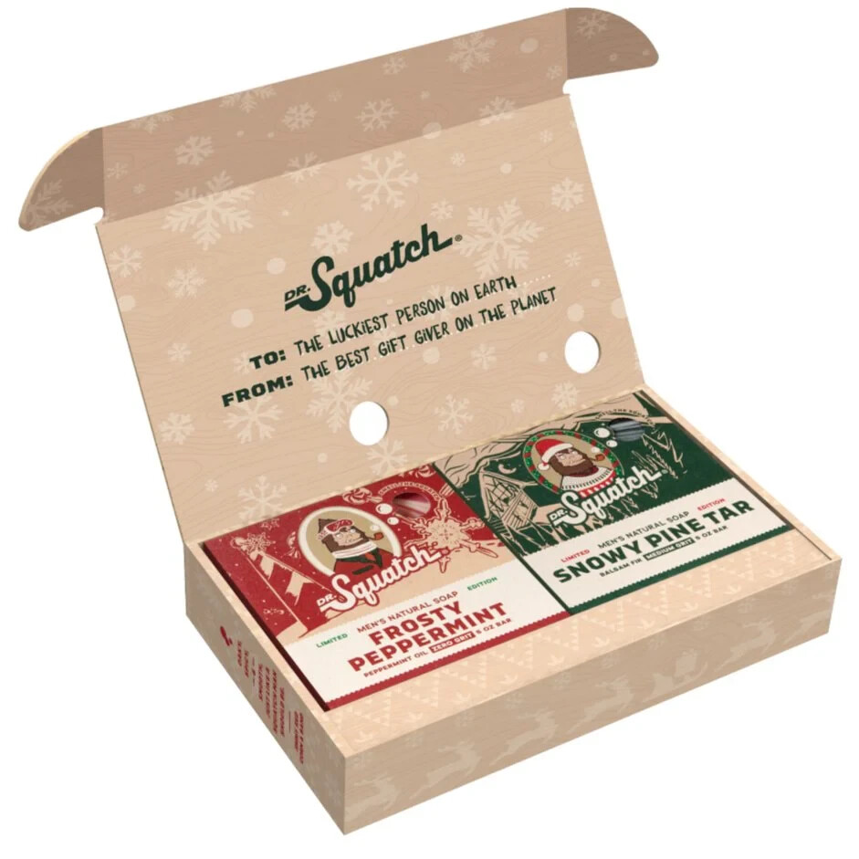 Dr Squatch Holiday Set Frosty Peppermint Snowy Pine Tar Limited Edition Soap NEW
